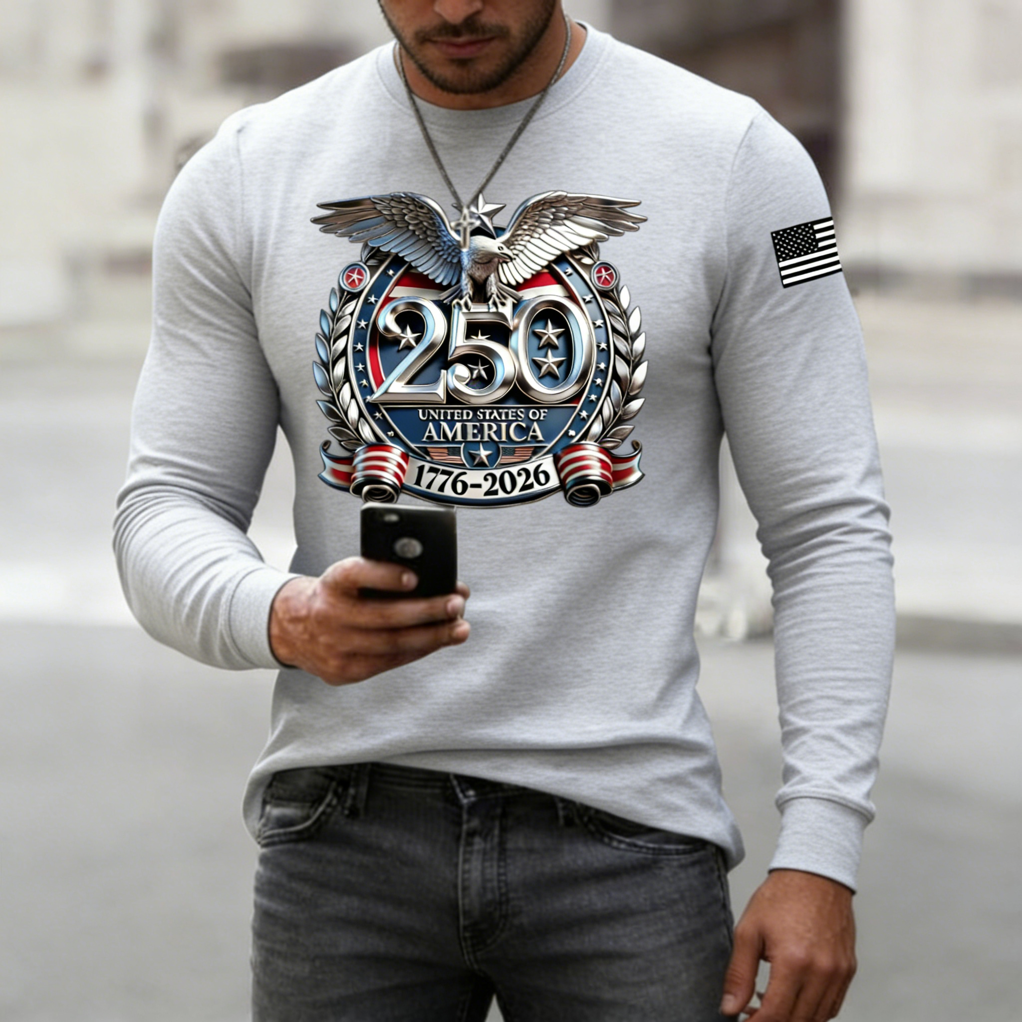 Men's USA 250th Anniversary Patriotic T-Shirt | Embroidered Bald Eagle American Flag Short Sleeve Tee