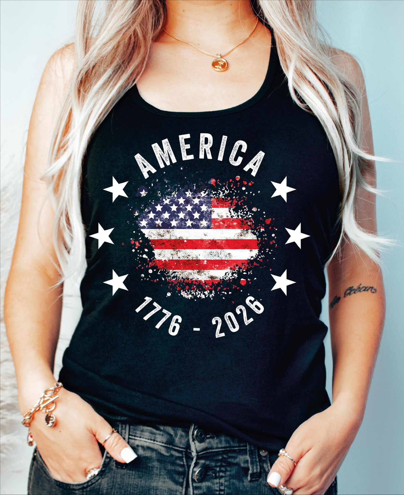 America 250th Anniversary VNeck Shirt, Patriotic USA Flag V-Neck Tee, 4th of July Independence Day Gift