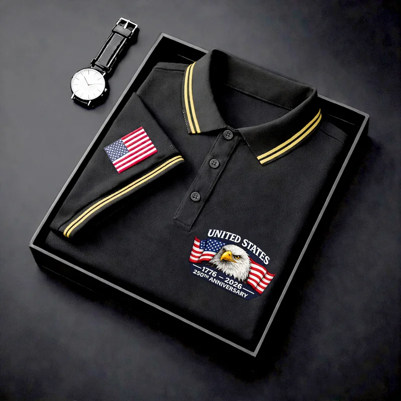 Men's USA 250th Anniversary Eagle Polo Shirt | Patriotic United States 250 Years Premium Golf Top