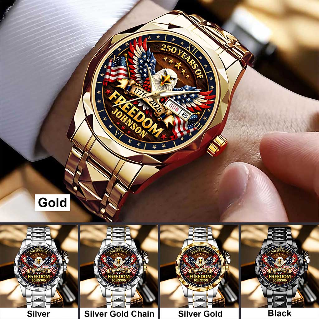Custom Engraved 250 Years of Freedom Patriotic Quartz Watch - Personalized American Eagle Design