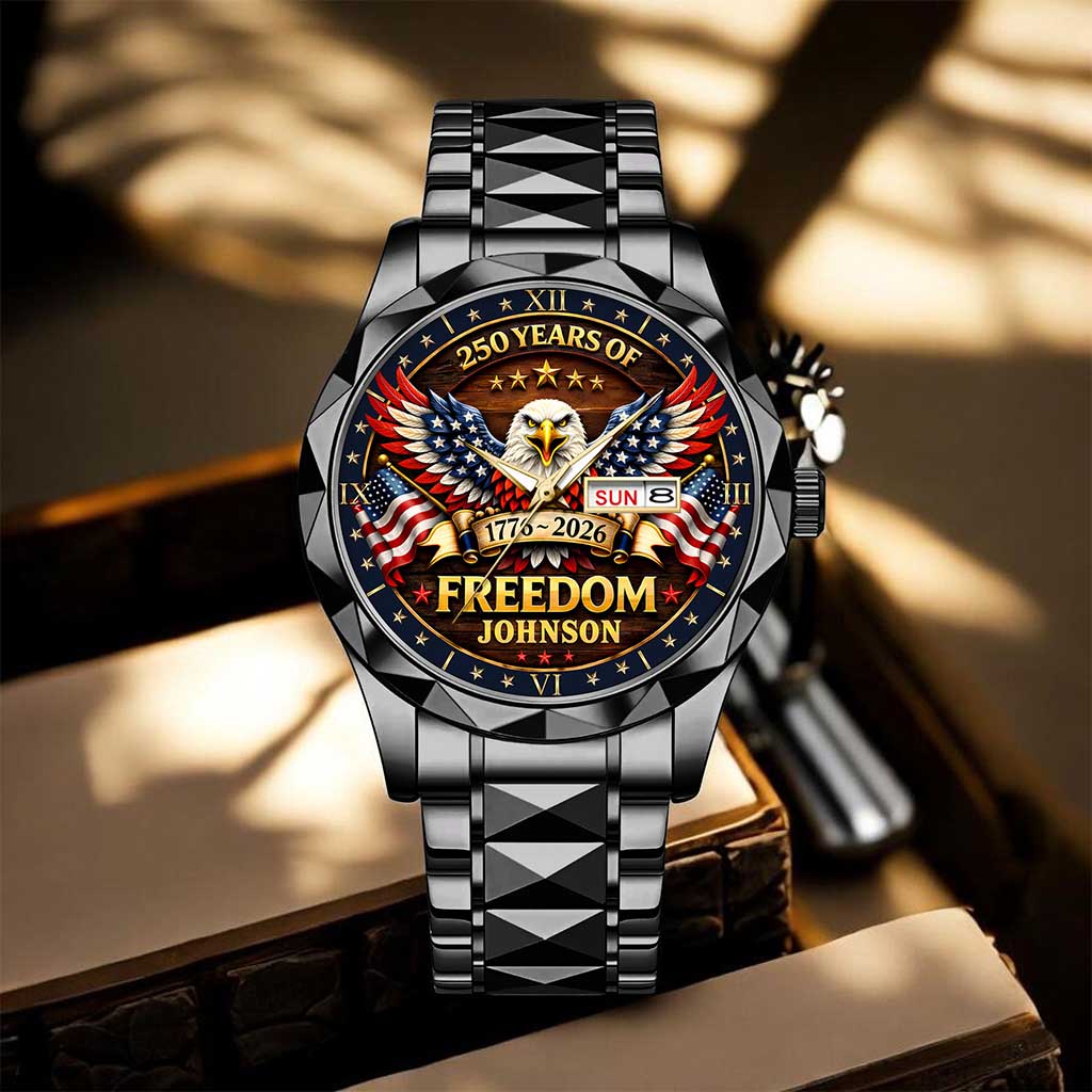 Custom Engraved 250 Years of Freedom Patriotic Quartz Watch - Personalized American Eagle Design