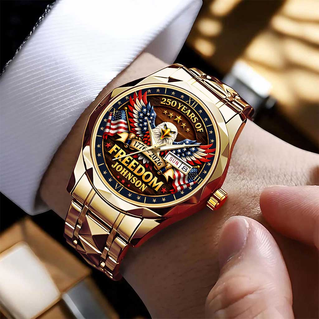 Custom Engraved 250 Years of Freedom Patriotic Quartz Watch - Personalized American Eagle Design
