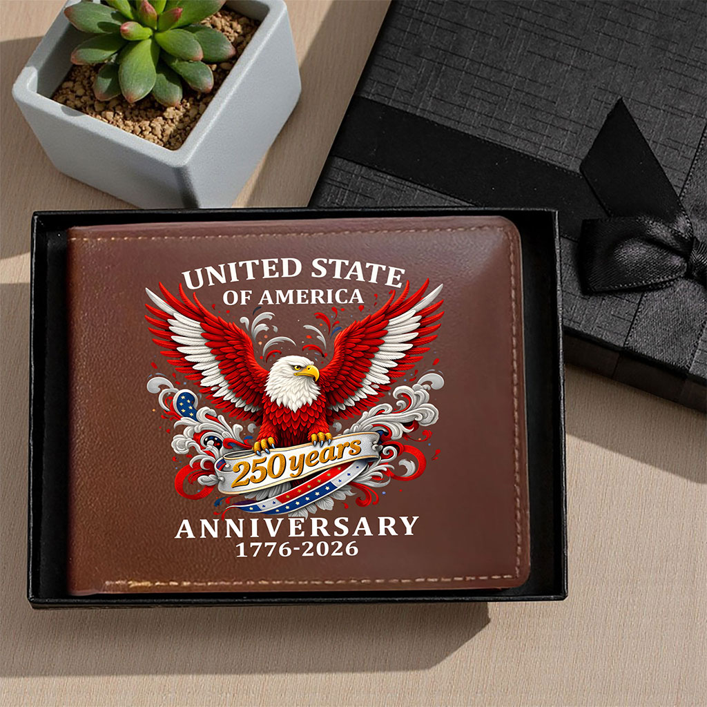 U.S. 250th Anniversary Patriotic Leather Wallet - Personalizable American Eagle Bifold Wallet