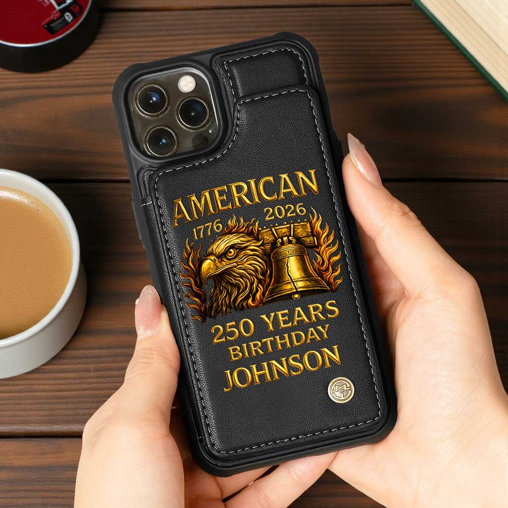 Personalized America 250th Anniversary Leather Flip Wallet Phone Case - Bald Eagle & Liberty Bell Design