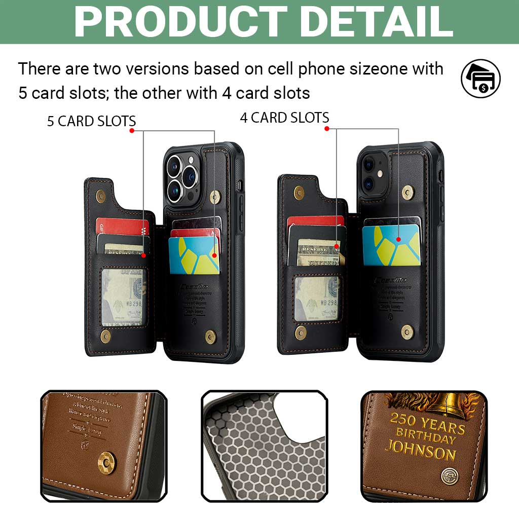 Personalized America 250th Anniversary Leather Flip Wallet Phone Case - Bald Eagle & Liberty Bell Design