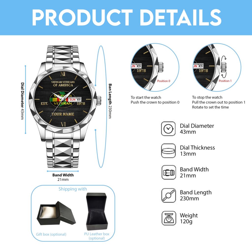 Personalized Vietnam Veterans of America Quartz Watch - Custom Name & Service Year