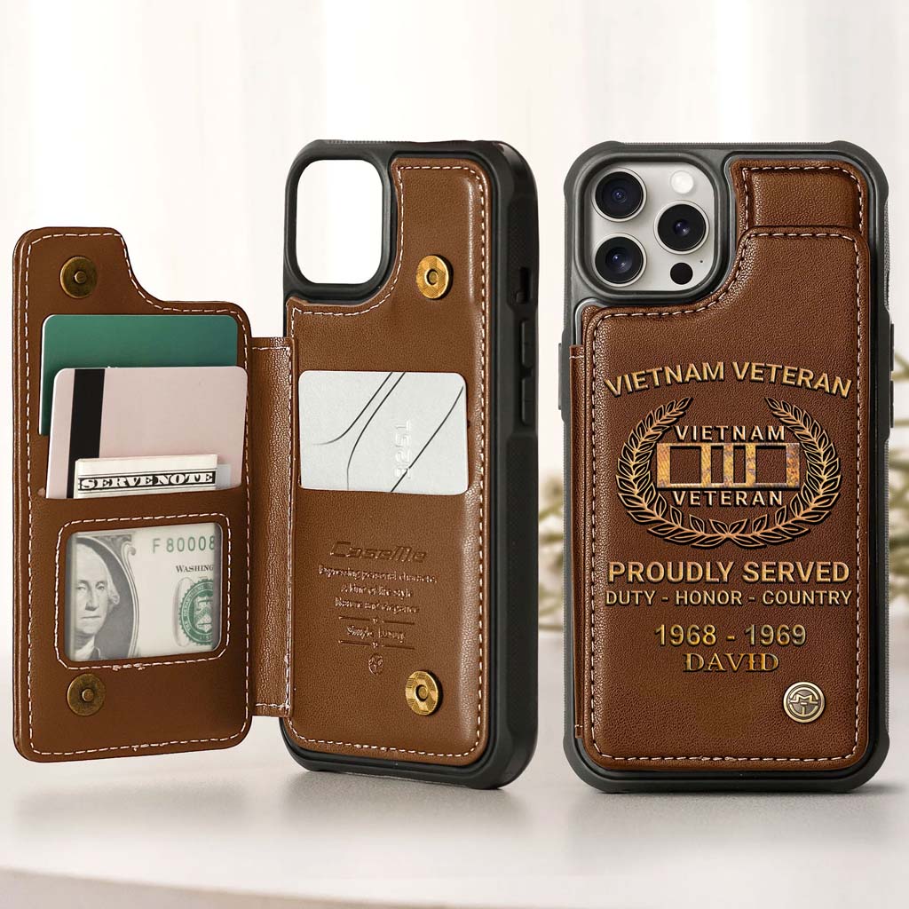 Personalized Vietnam Veteran Leather Flip Wallet Phone Case - Custom Name & Service Period