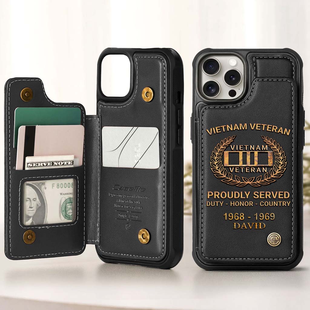 Personalized Vietnam Veteran Leather Flip Wallet Phone Case - Custom Name & Service Period