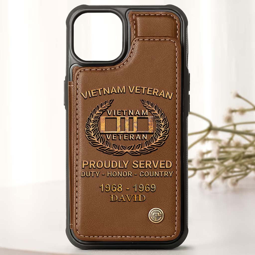 Personalized Vietnam Veteran Leather Flip Wallet Phone Case - Custom Name & Service Period