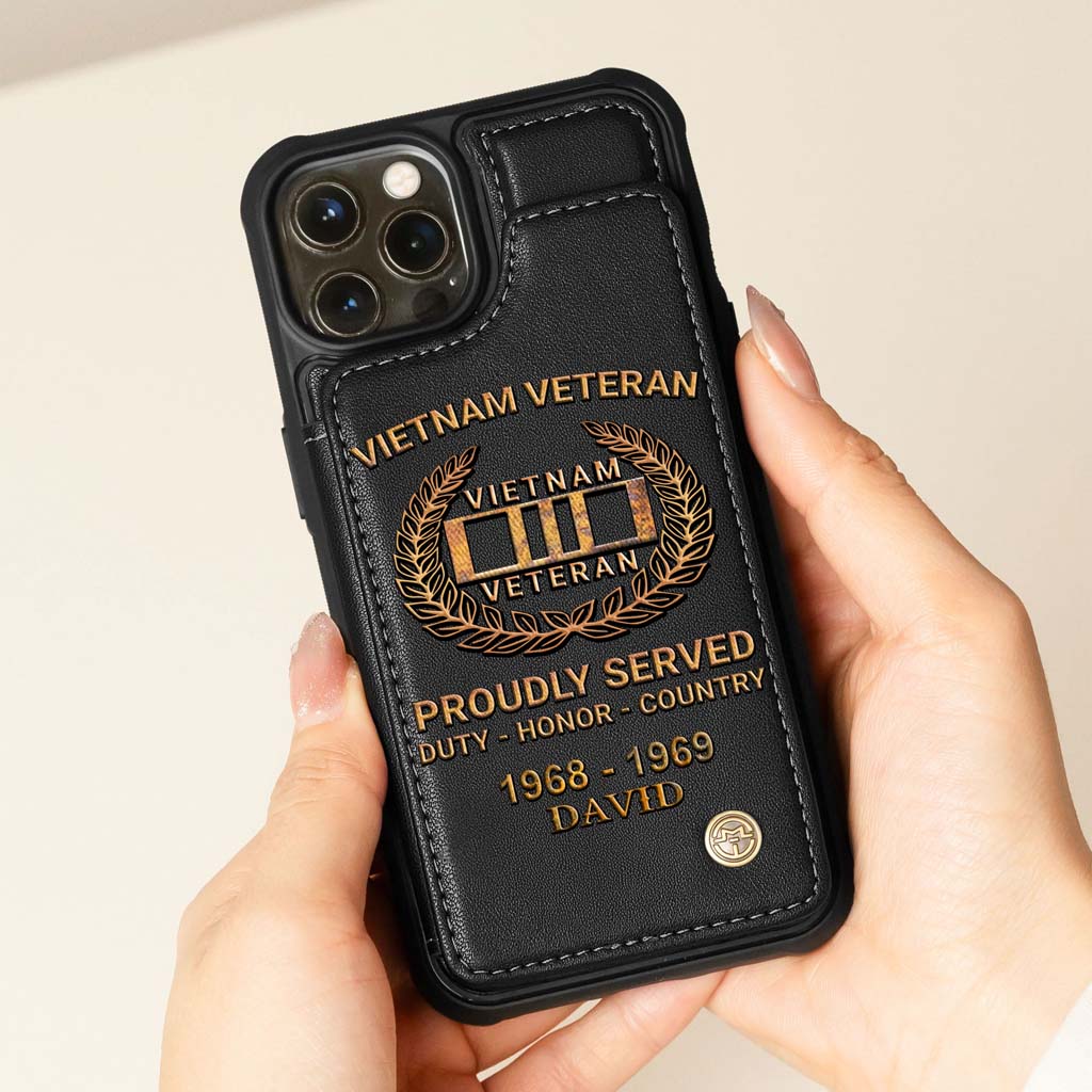 Personalized Vietnam Veteran Leather Flip Wallet Phone Case - Custom Name & Service Period