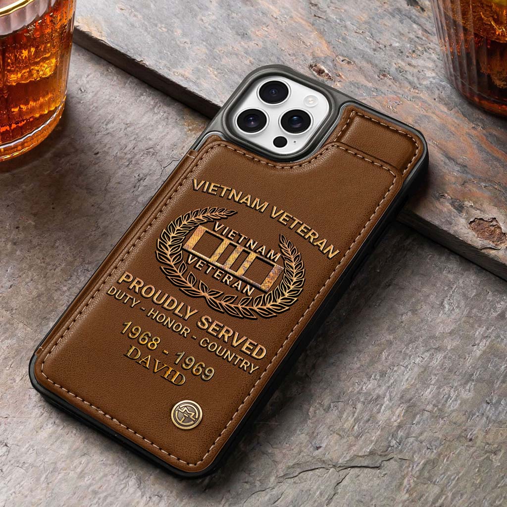 Personalized Vietnam Veteran Leather Flip Wallet Phone Case - Custom Name & Service Period