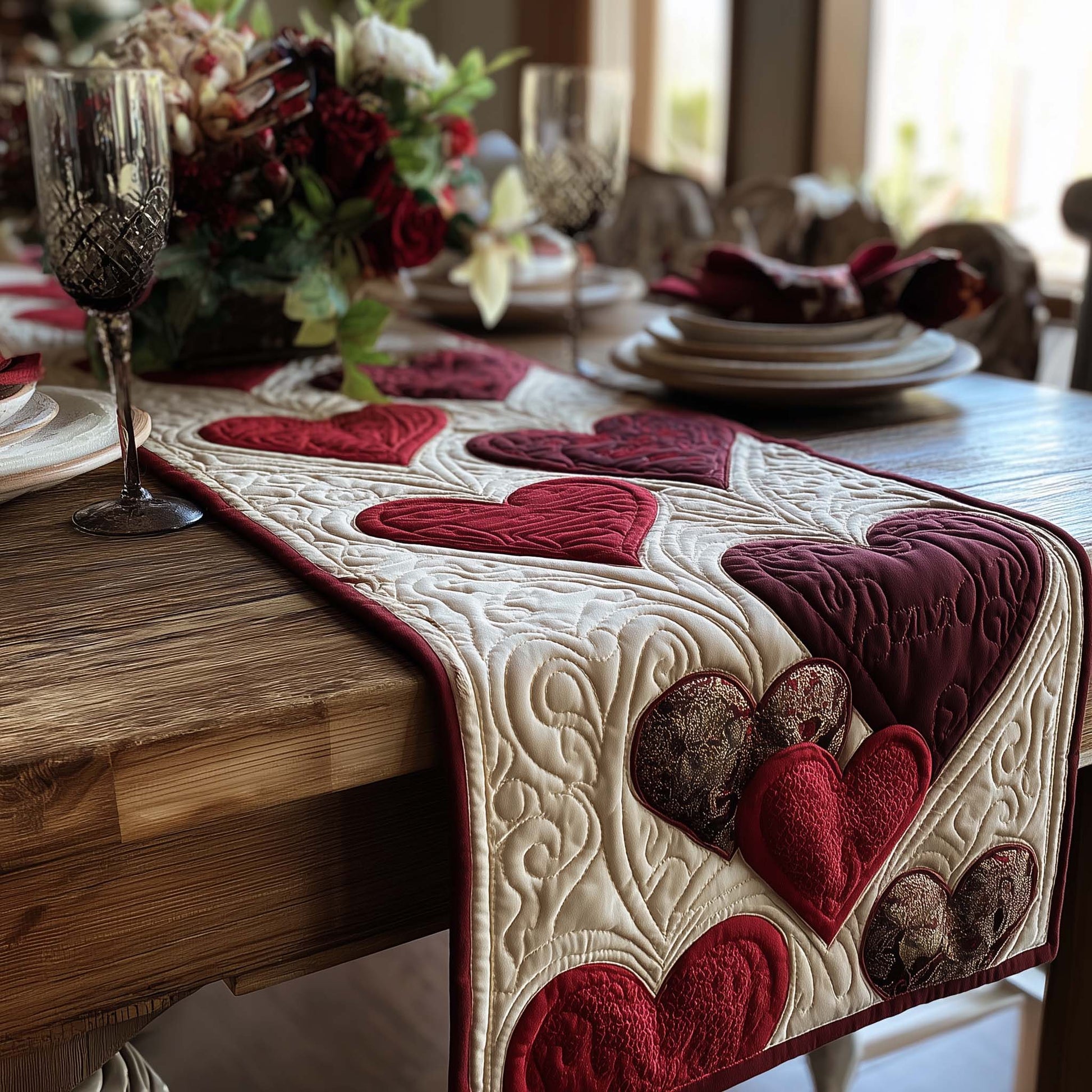 Crimson HeartloomQuilted Table Runner GFTOHD13280