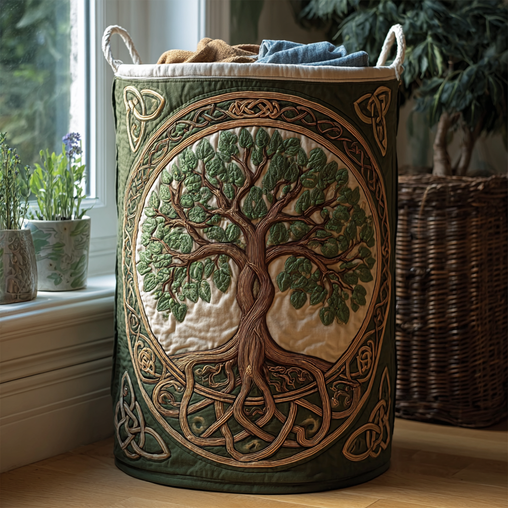 Tree of Life Quilted Laundry Basket NCU0QN057 - Nature Roots Quilted Laundry Basket NCU0DDK1025