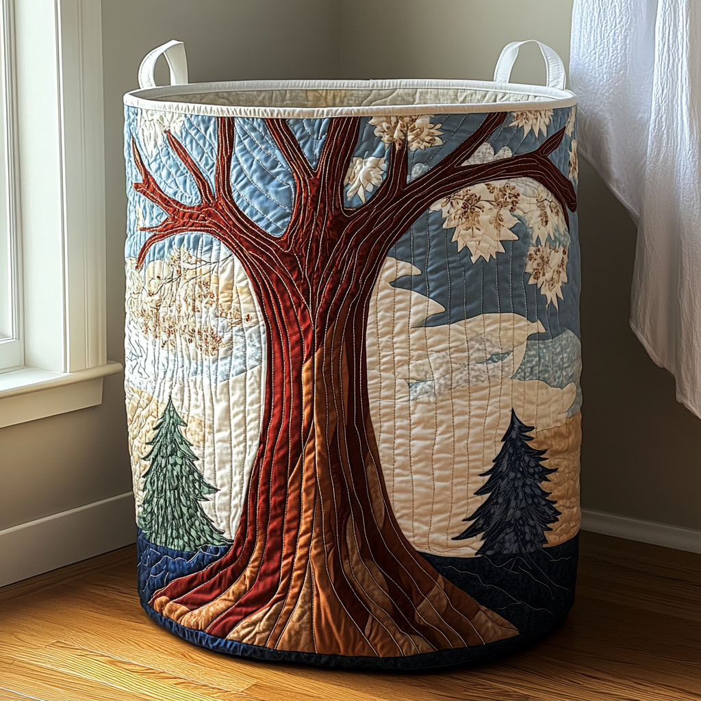 Tree of Life Quilted Laundry Basket NCU0QN057 - Rooted Light Quilted Laundry Basket NCU0DDK1006