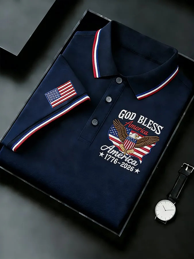  Men's USA 250th Anniversary Golf Polo Shirt | Patriotic Eagle Embroidered Performance Polo