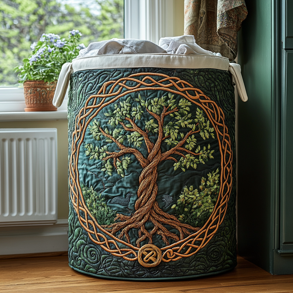 Tree of Life Quilted Laundry Basket NCU0QN057 - Sacred Tree Quilted Laundry Basket NCU0DDK1024