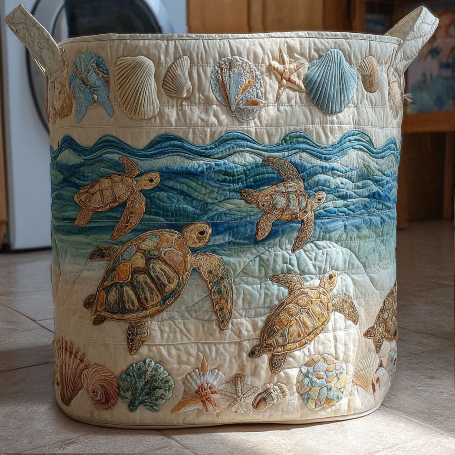 Turtle Quilted Laundry Basket NCU0QN005 - Slow and Serene Quilted Laundry Basket NCU0PTT705