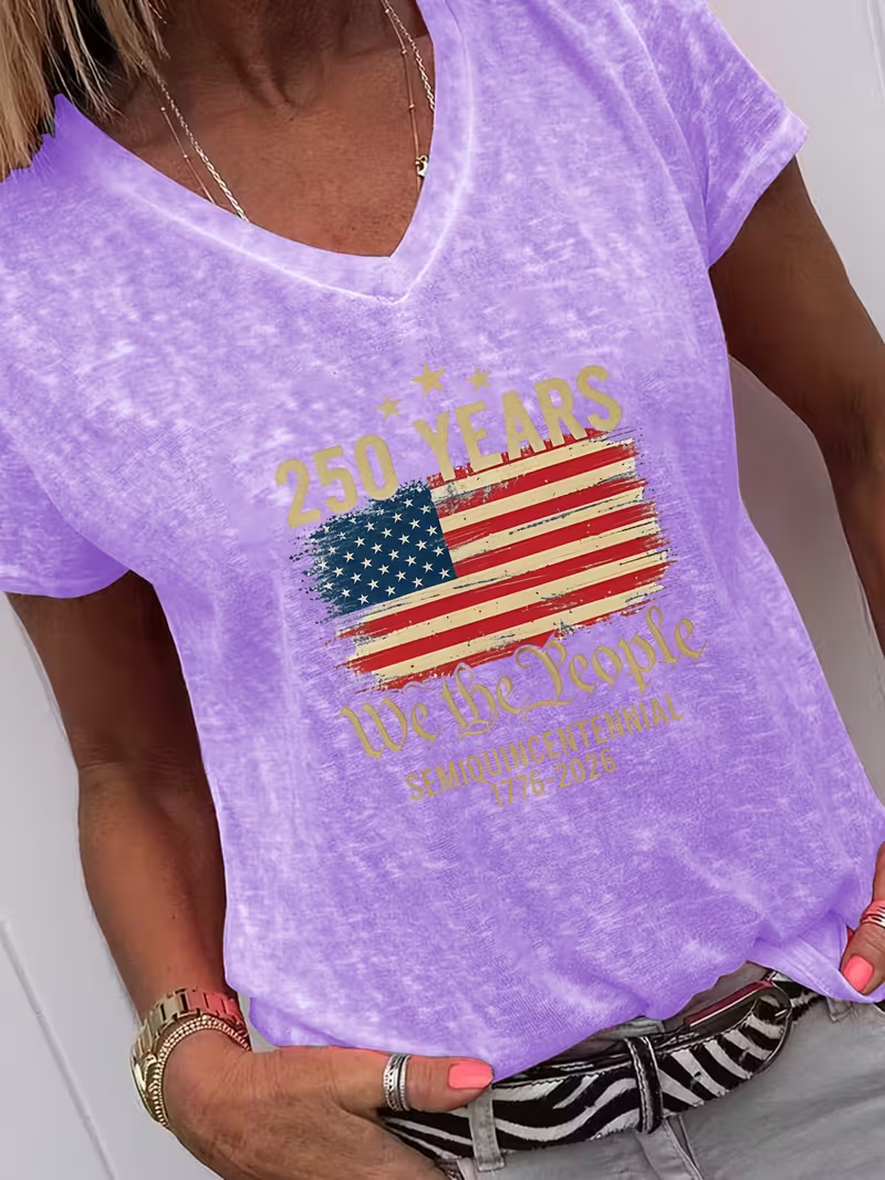 Women's USA 250th Anniversary Art Print Casual T-Shirt B