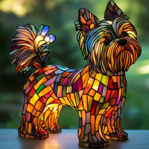 Stained Glass Dog Lamp – Artistic Dog Night Light for Home Decor