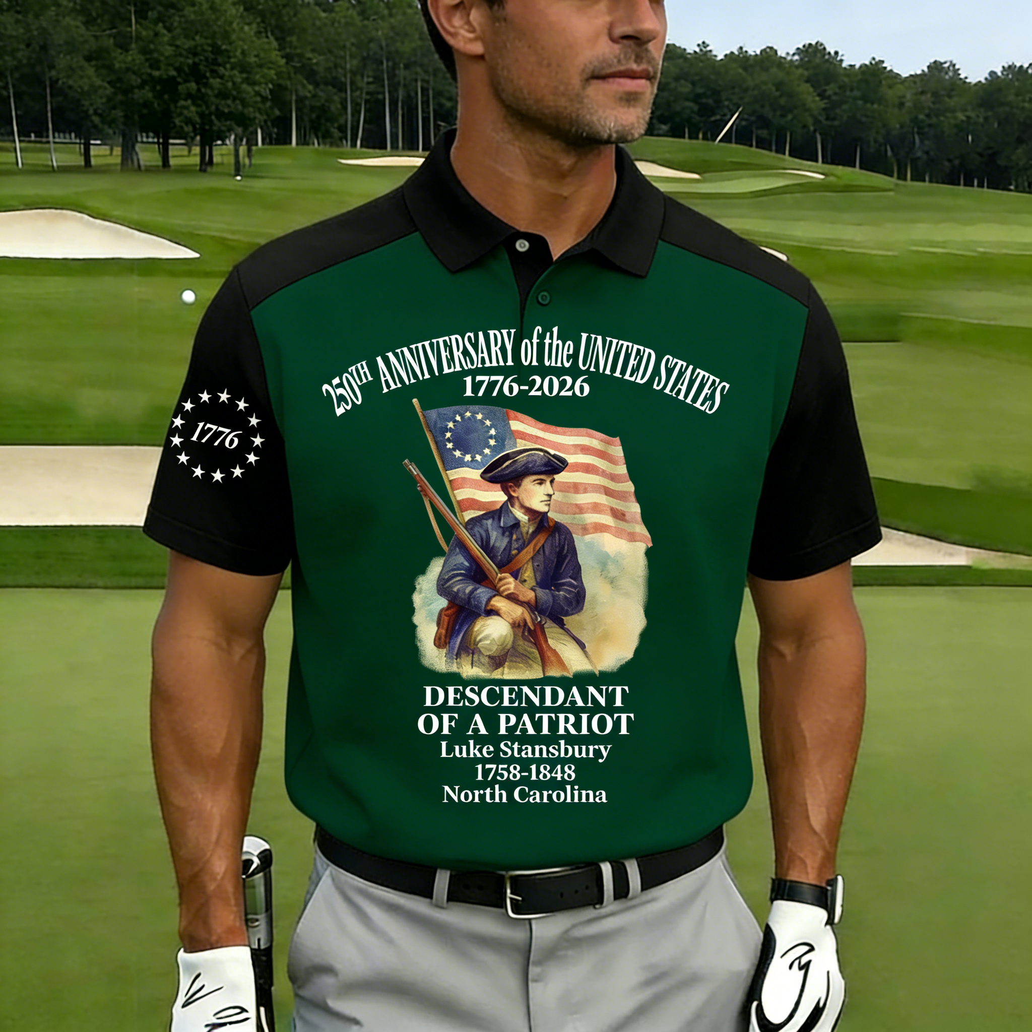 Men's 250th Anniversary of United States Independence Day Revolutionary War Commemorative Polo Shirt