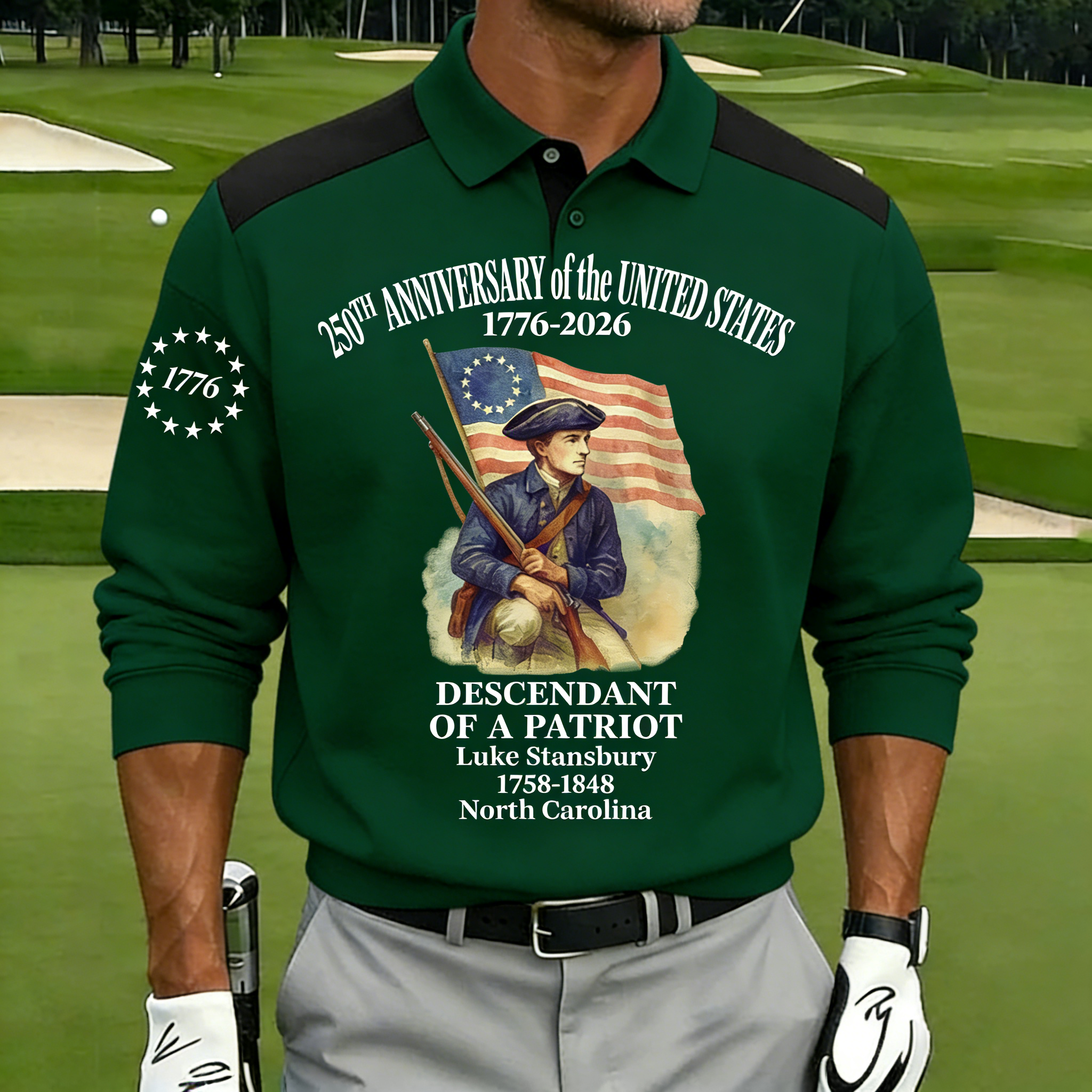 Men's 250th Anniversary of United States Independence Day Revolutionary War Commemorative Polo Shirt