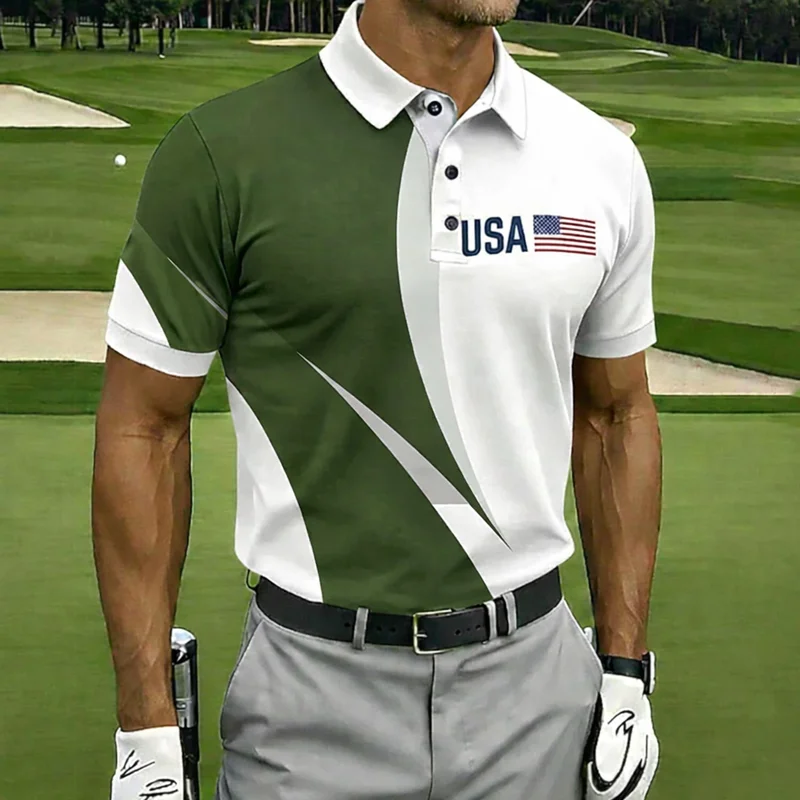 Men's USA Patriotic Golf Polo Shirt | Moisture Wicking American Flag Performance Golf Apparel
