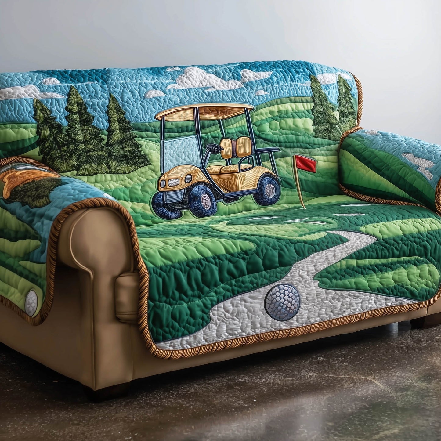 Golf Course Quilted Sofa   Cover GFTONT5586