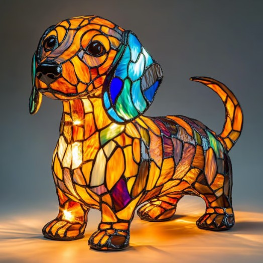 Stained Glass Dog Lamp – Artistic Dog Night Light for Home Decor