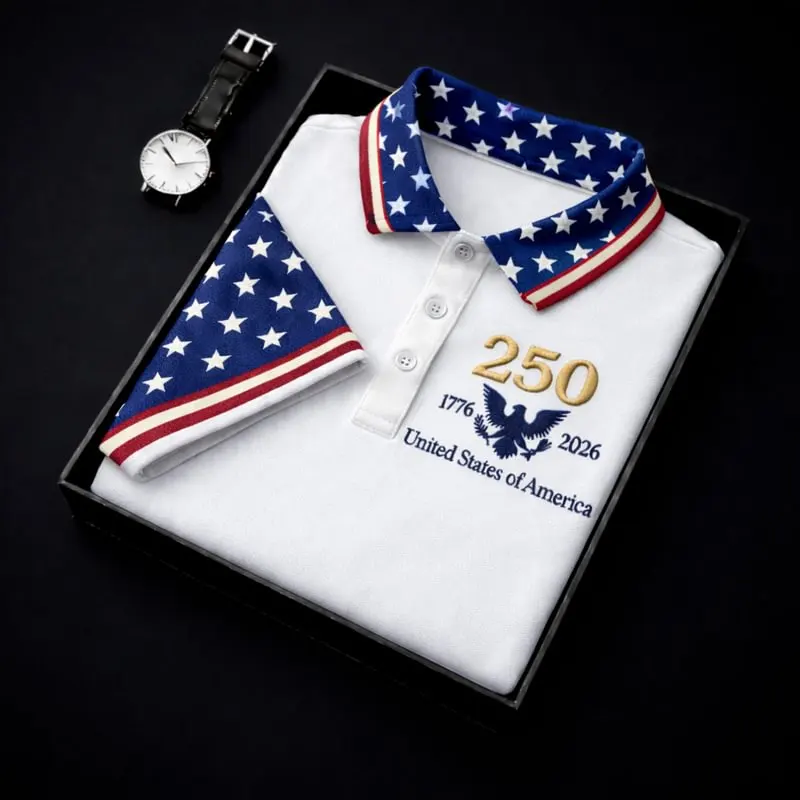Men's USA 250th Anniversary 1776-2026 Golf Polo | Patriotic Eagle Embroidered Performance Shirt