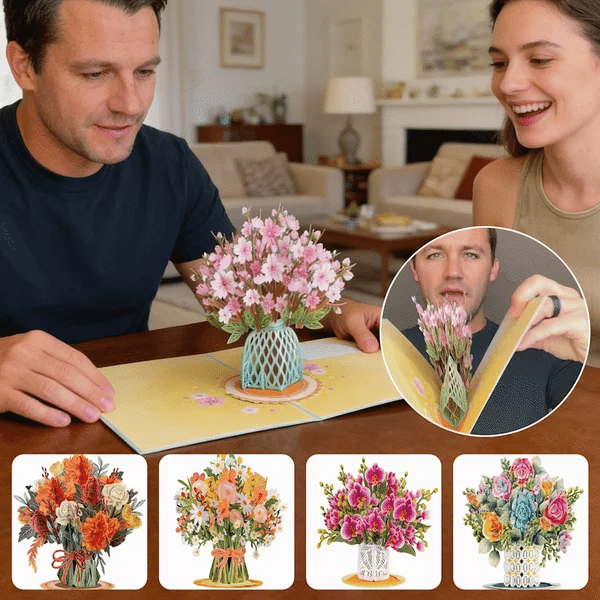 3D Cherry Blossom Flower Bouquet Pop Up Card - View 6