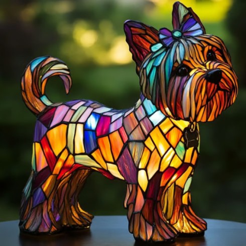 Stained Glass Dog Lamp – Artistic Dog Night Light for Home Decor
