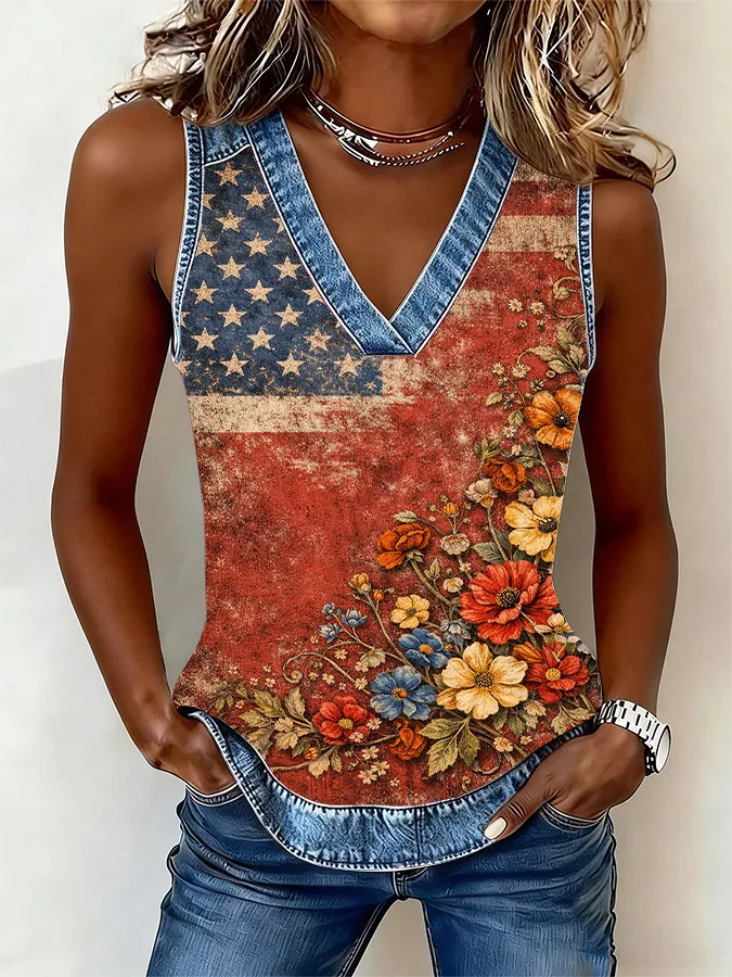 American Flag Vintage Floral Tank