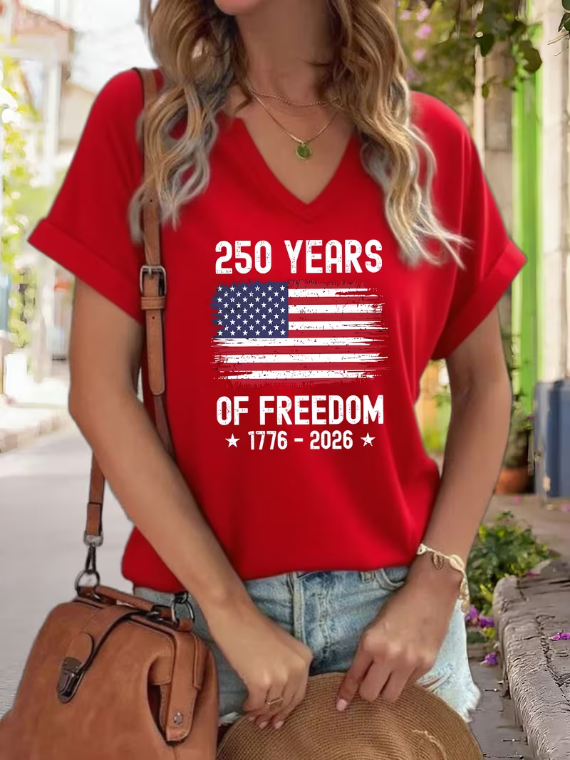 Women's USA 250th Anniversary Art Print Casual T-Shirt D