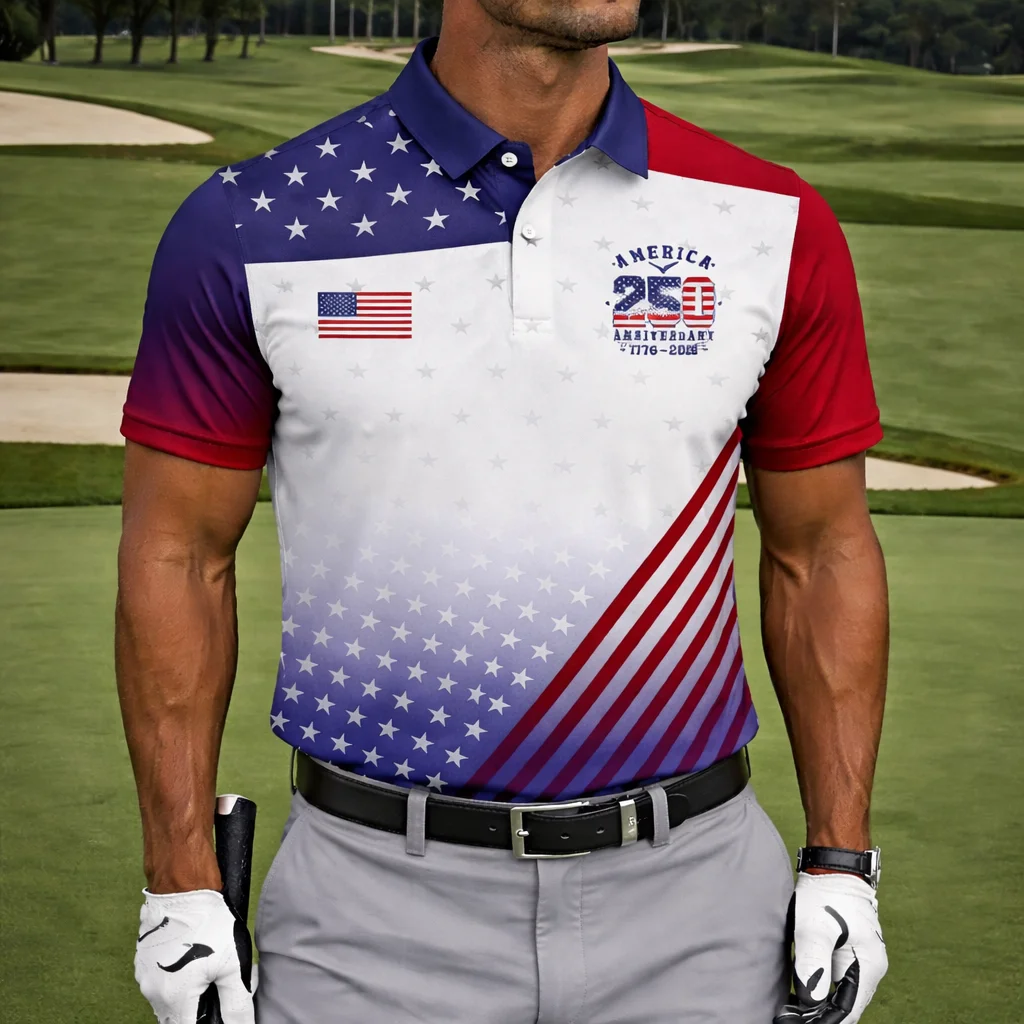 Men's USA Patriotic Golf Polo Shirt | Moisture Wicking American Flag Performance Golf Apparel