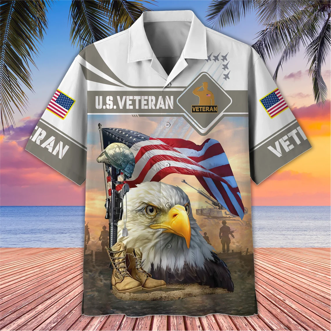 Men's U.S. Veteran Patriotic American Flag Bald Eagle Military Golf Polo Shirt-Multiple Color Options