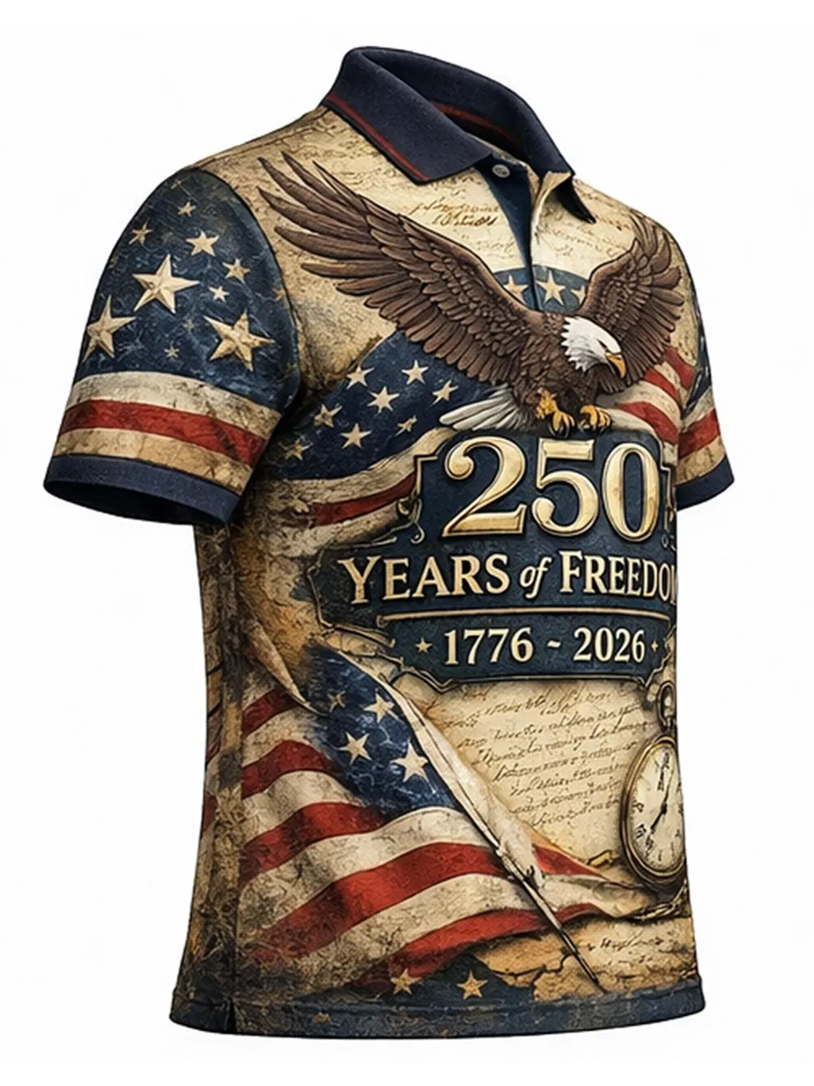 [Copy]250th Anniversary USA Polo Shirt, Patriotic American Flag Eagle Golf Shirt