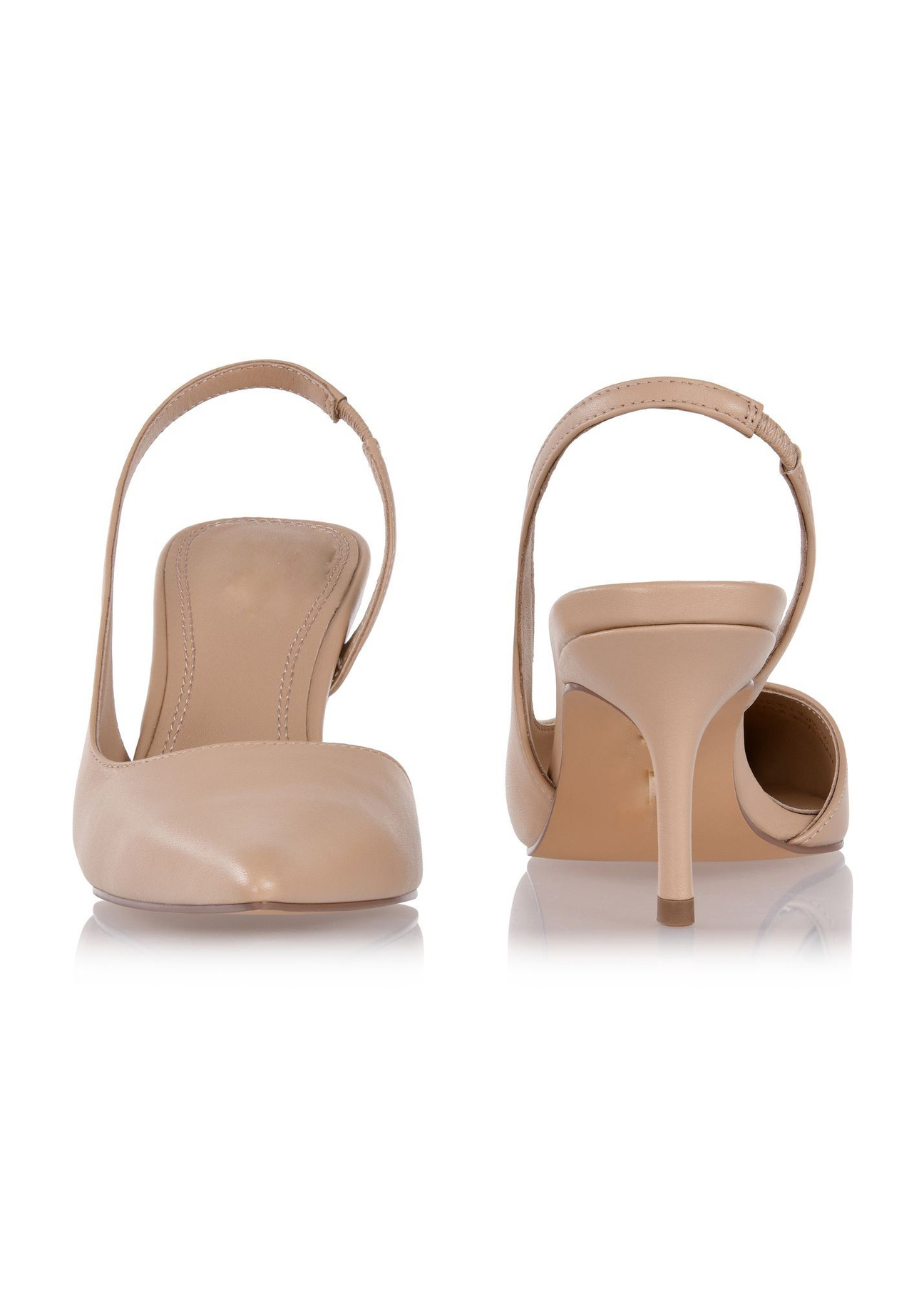 Beige leather pumps with a cut-out heel