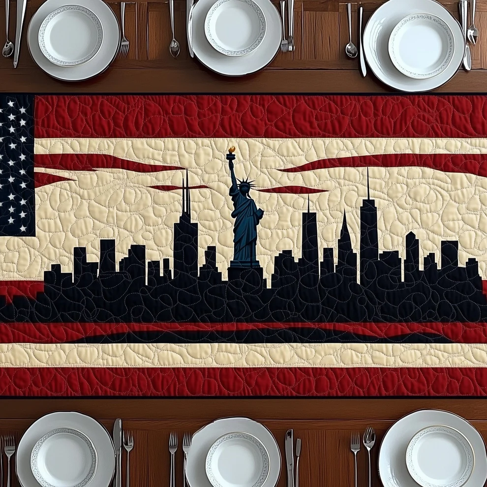 USA 250th Anniversary Statue of Liberty Quilted Table Runner | Patriotic American Flag Table Decor