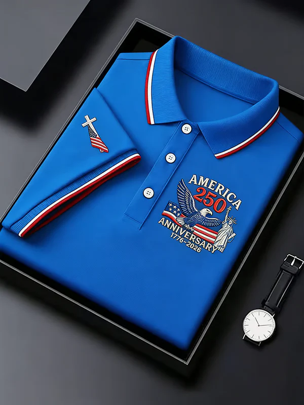  Men's USA 250th Anniversary Golf Polo Shirt | Patriotic Eagle Embroidered Performance Polo