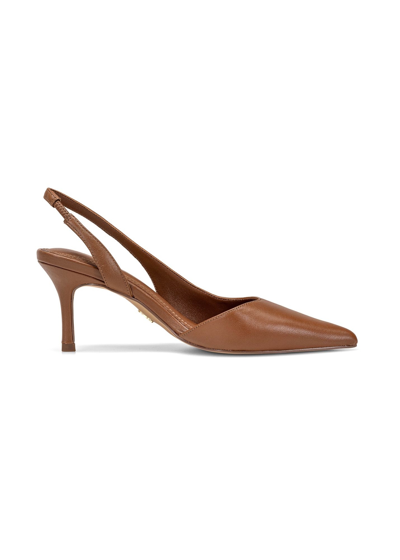 Brown open-heel pumps