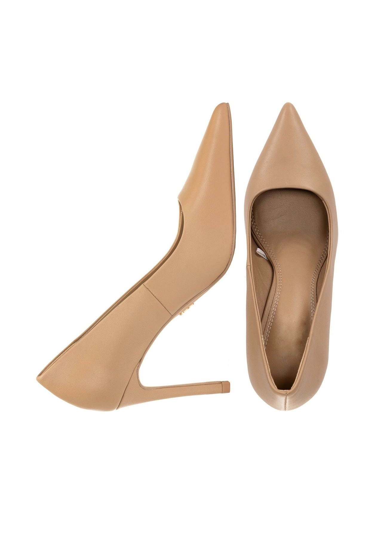 Beige leather women's high heels