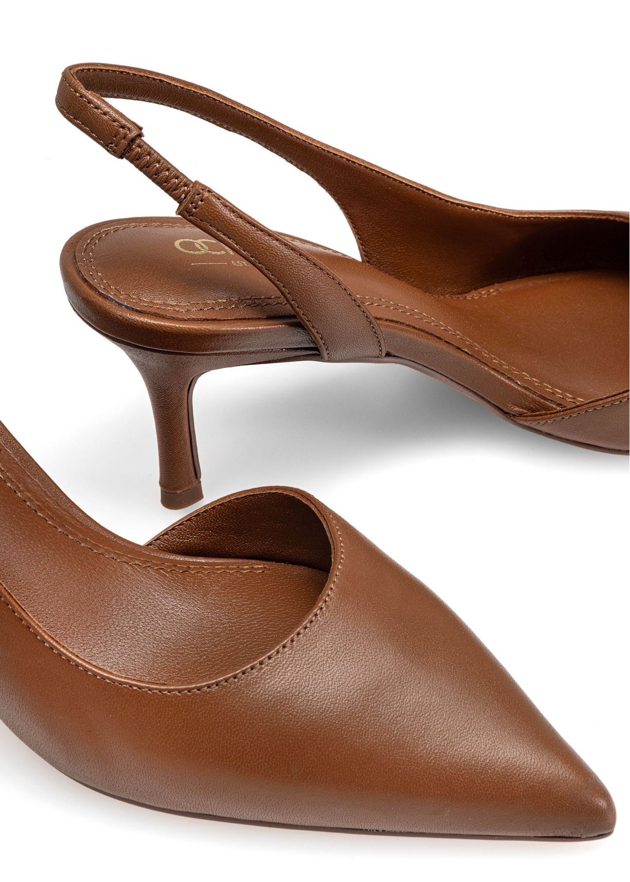Brown open-heel pumps