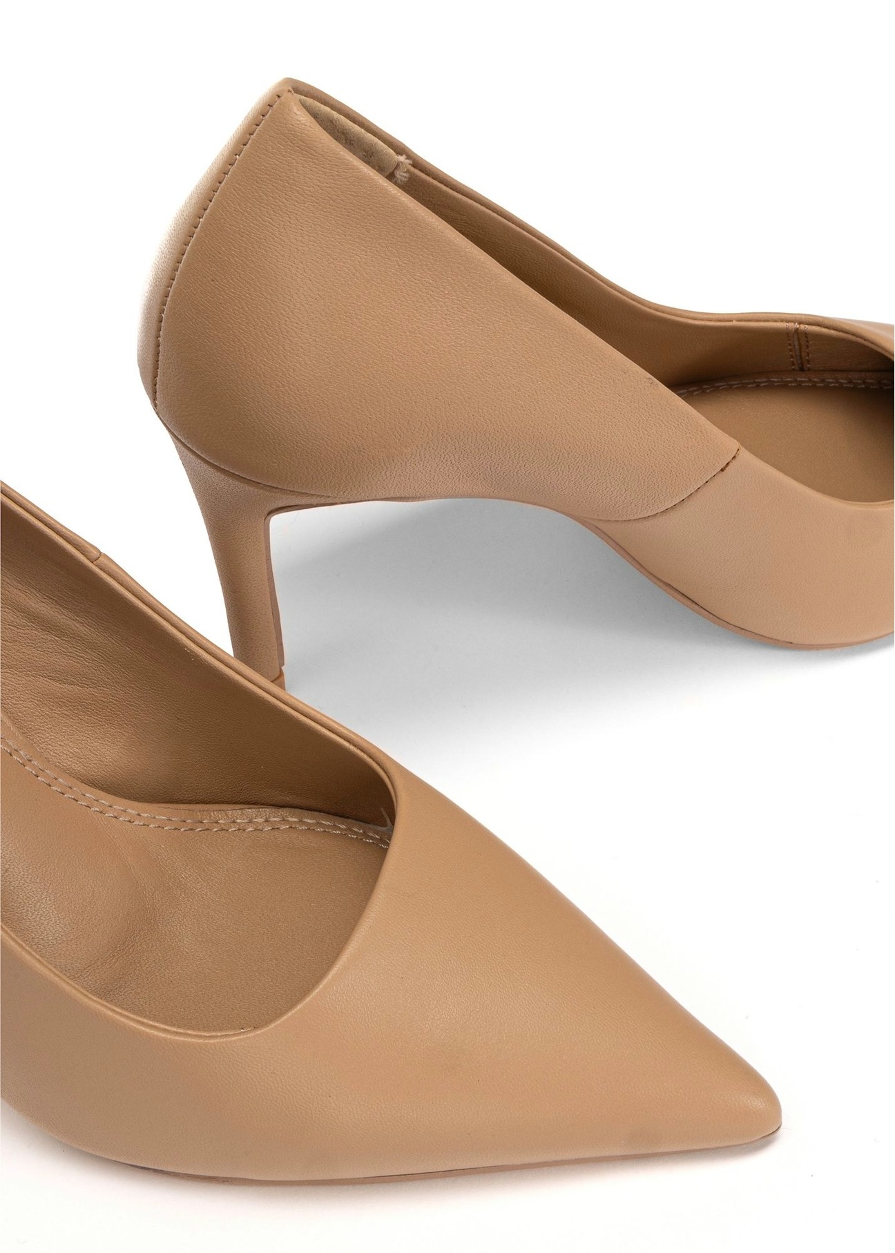 Beige leather women's high heels