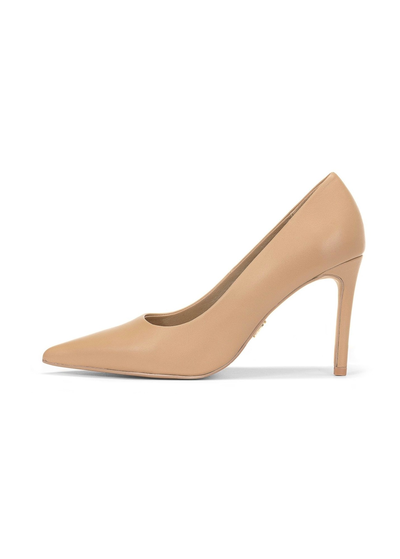 Beige leather women's high heels