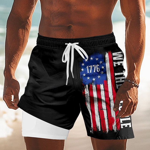 USA Patriotic 1776 We The People Compression Swim Trunks