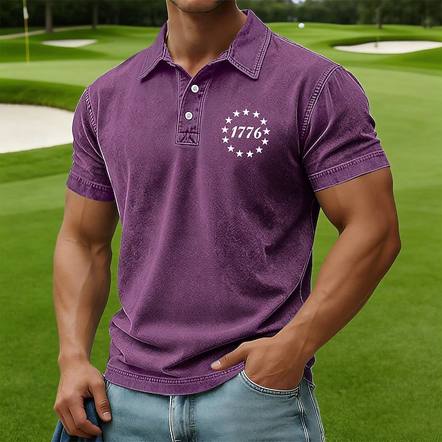 Men's 1776 13-Star Washed Golf Polo Shirt | Vintage Patriotic Casual Polo for American Golfers