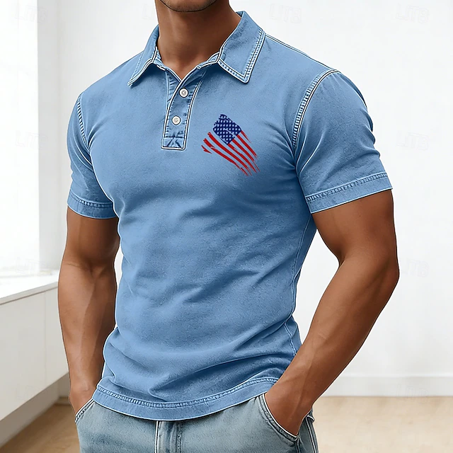 Men's 1776 13-Star Washed Golf Polo Shirt | Vintage Patriotic Casual Polo for American Golfers