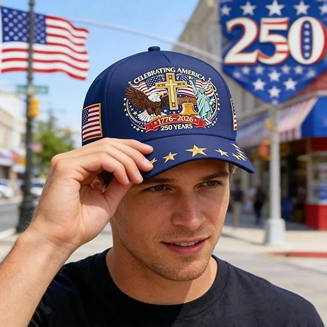 Men's USA 250th Anniversary Patriotic Cap | Embroidered Eagle, Cross & Liberty Statue Baseball Hat