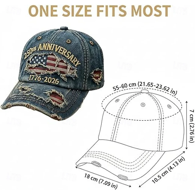 Men's USA 250th Anniversary Distressed Denim Baseball Cap | Embroidered US Flag Patriotic Trucker Hat