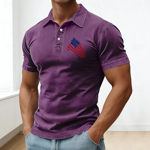 Men's 1776 13-Star Washed Golf Polo Shirt | Vintage Patriotic Casual Polo for American Golfers